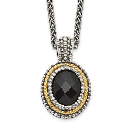 14K/Silver Two Tone Shey Couture Sterling Silver With 14K Accent 18 Inch Antiqued Checkerboard Cut Black Onyx Necklace