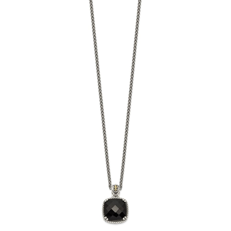 14K/Silver Two Tone Shey Couture Sterling Silver With 14K Accent 18 Inch Antiqued Checkerboard Cut Black Onyx Necklace