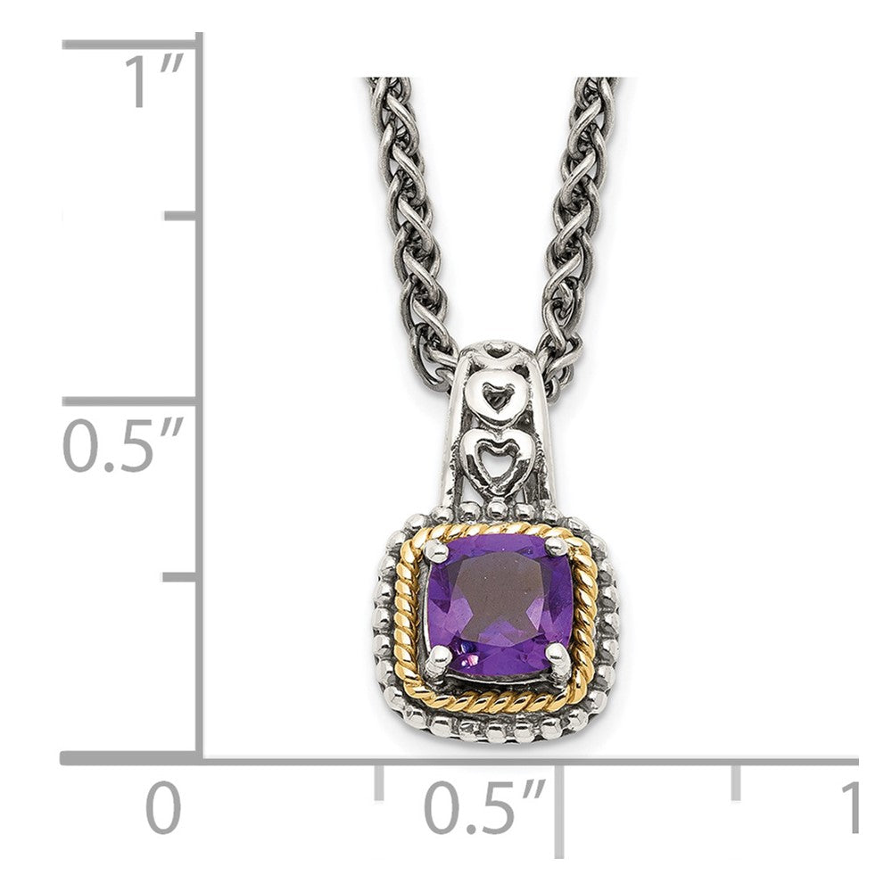14K/Silver Two Tone Shey Couture Sterling Silver With 14K Accent 18 Inch Antiqued Cushion Amethyst Necklace
