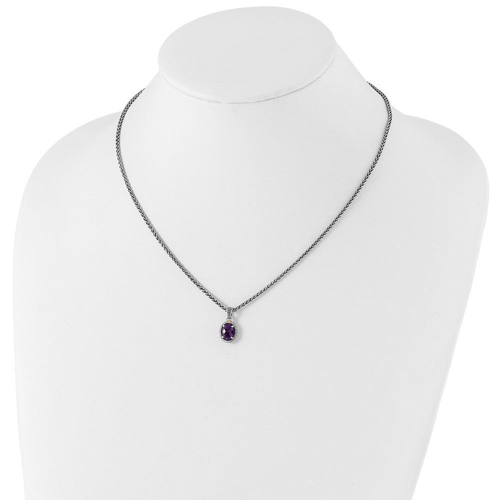 14K/Silver Two Tone Shey Couture Sterling Silver With 14K Accent 18 Inch Antiqued Amethyst Oval Necklace