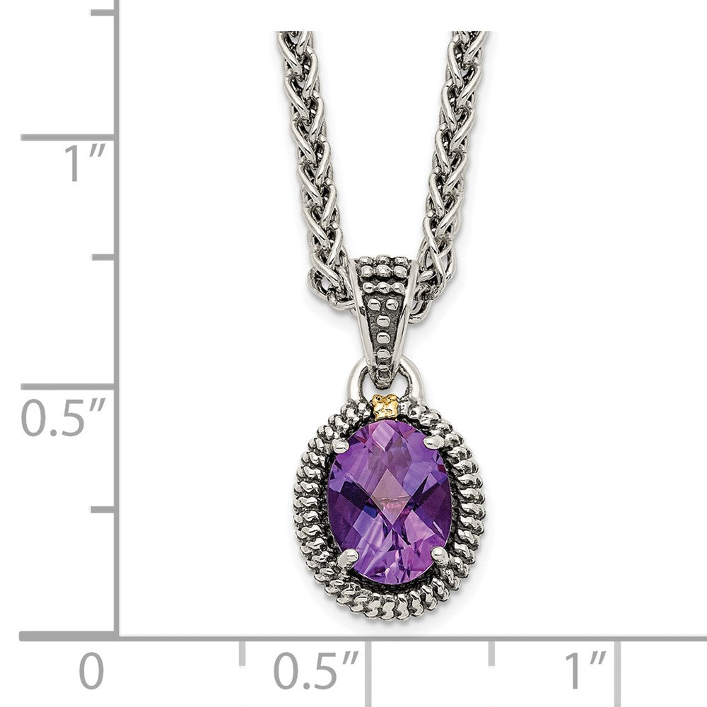 14K/Silver Two Tone Shey Couture Sterling Silver With 14K Accent 18 Inch Antiqued Amethyst Oval Necklace