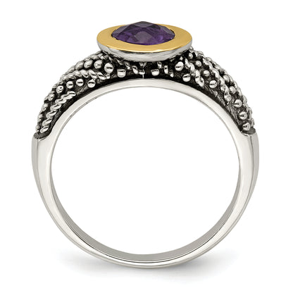14K/Silver Two Tone Shey Couture Sterling Silver With 14K Accent Antiqued Round Bezel Amethyst Ring