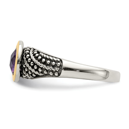 14K/Silver Two Tone Shey Couture Sterling Silver With 14K Accent Antiqued Round Bezel Amethyst Ring