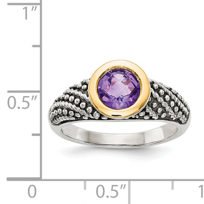 14K/Silver Two Tone Shey Couture Sterling Silver With 14K Accent Antiqued Round Bezel Amethyst Ring