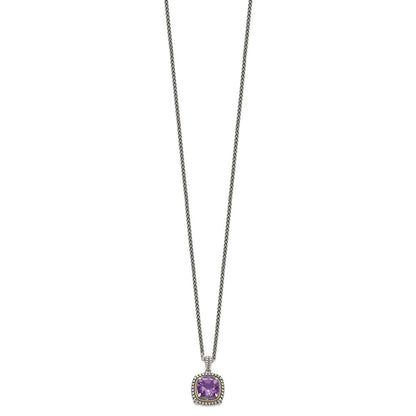 14K/Silver Two Tone Shey Couture Sterling Silver With 14K Accent 18 Inch Antiqued Cushion Amethyst Necklace