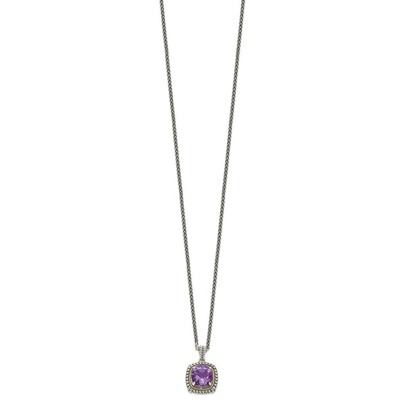 14K/Silver Two Tone Shey Couture Sterling Silver With 14K Accent 18 Inch Antiqued Cushion Amethyst Necklace