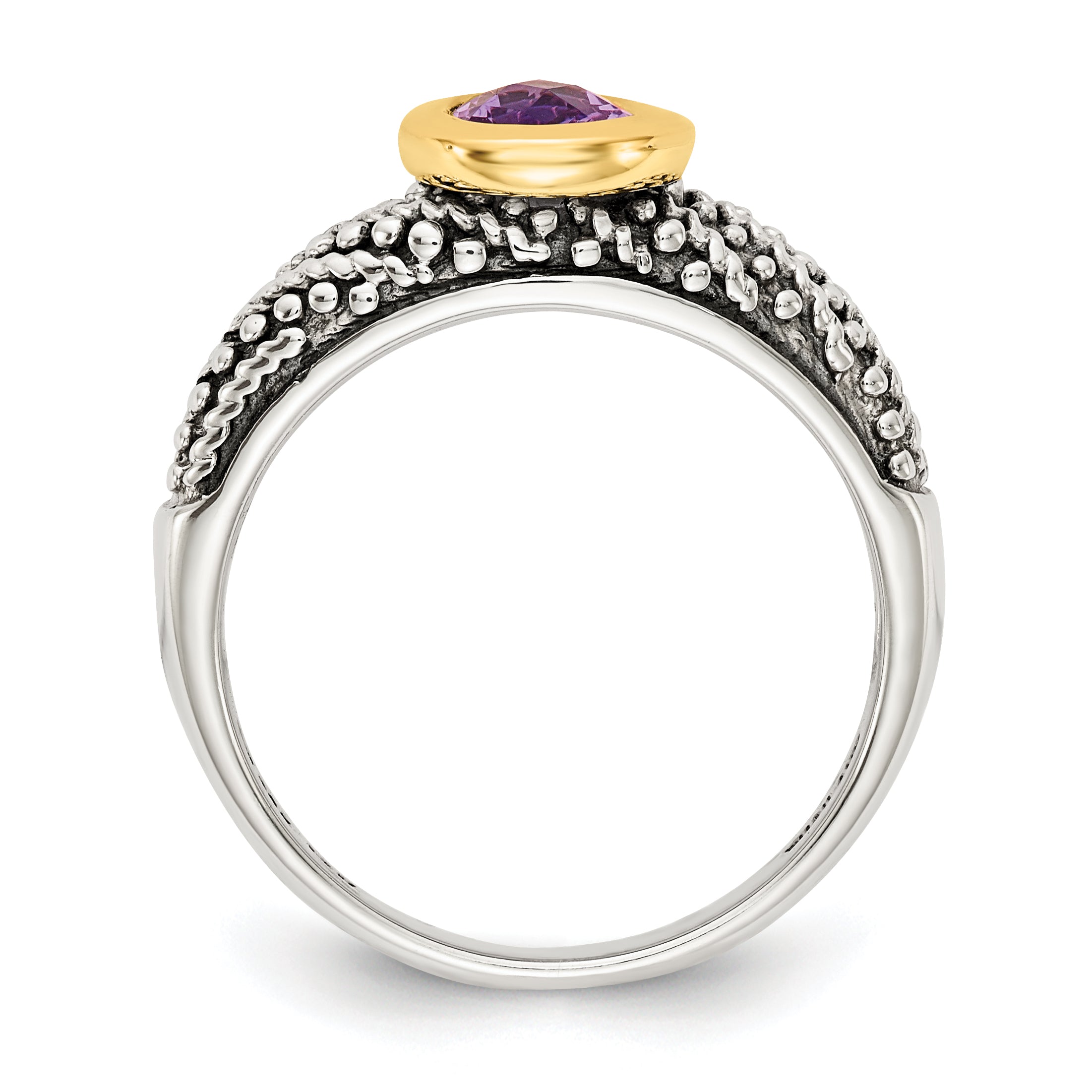 14K/Silver Two Tone Shey Couture Sterling Silver With 14K Accent Antiqued Oval Bezel Amethyst Ring