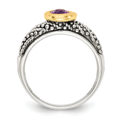14K/Silver Two Tone Shey Couture Sterling Silver With 14K Accent Antiqued Oval Bezel Amethyst Ring