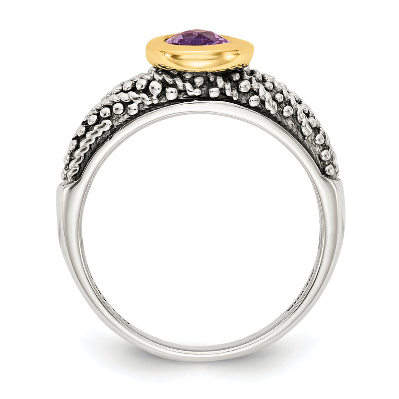 14K/Silver Two Tone Shey Couture Sterling Silver With 14K Accent Antiqued Oval Bezel Amethyst Ring