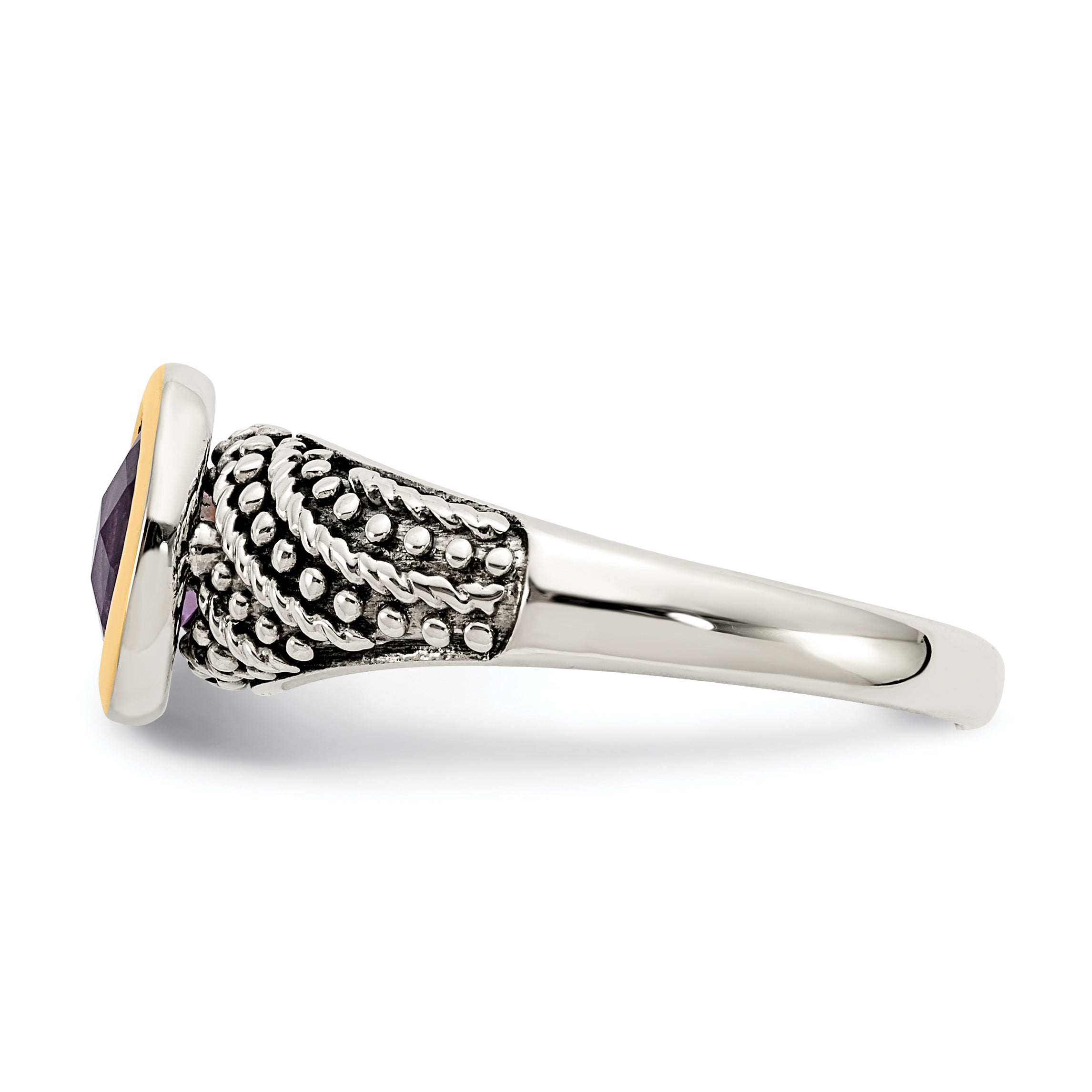 14K/Silver Two Tone Shey Couture Sterling Silver With 14K Accent Antiqued Oval Bezel Amethyst Ring