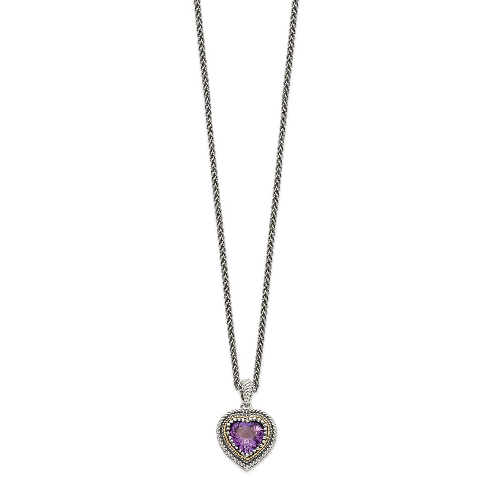 14K/Silver Two Tone Shey Couture Sterling Silver With 14K Accent 18 Inch Antiqued Amethyst Heart Necklace