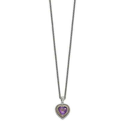 14K/Silver Two Tone Shey Couture Sterling Silver With 14K Accent 18 Inch Antiqued Amethyst Heart Necklace