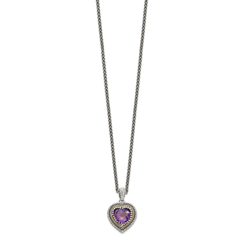 14K/Silver Two Tone Shey Couture Sterling Silver With 14K Accent 18 Inch Antiqued Amethyst Heart Necklace