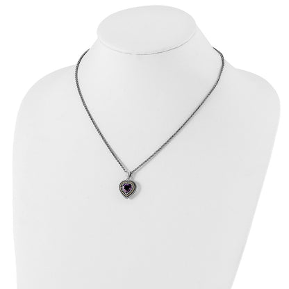 14K/Silver Two Tone Shey Couture Sterling Silver With 14K Accent 18 Inch Antiqued Amethyst Heart Necklace