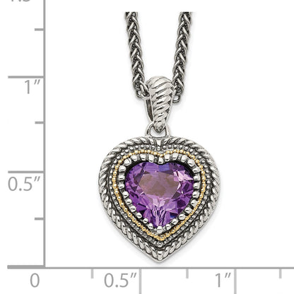 14K/Silver Two Tone Shey Couture Sterling Silver With 14K Accent 18 Inch Antiqued Amethyst Heart Necklace