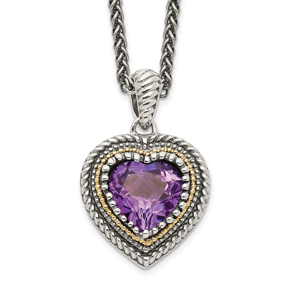 14K/Silver Two Tone Shey Couture Sterling Silver With 14K Accent 18 Inch Antiqued Amethyst Heart Necklace