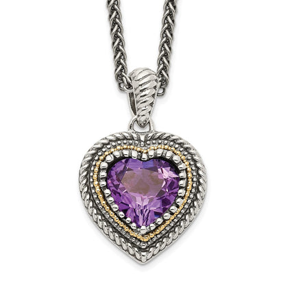 14K/Silver Two Tone Shey Couture Sterling Silver With 14K Accent 18 Inch Antiqued Amethyst Heart Necklace