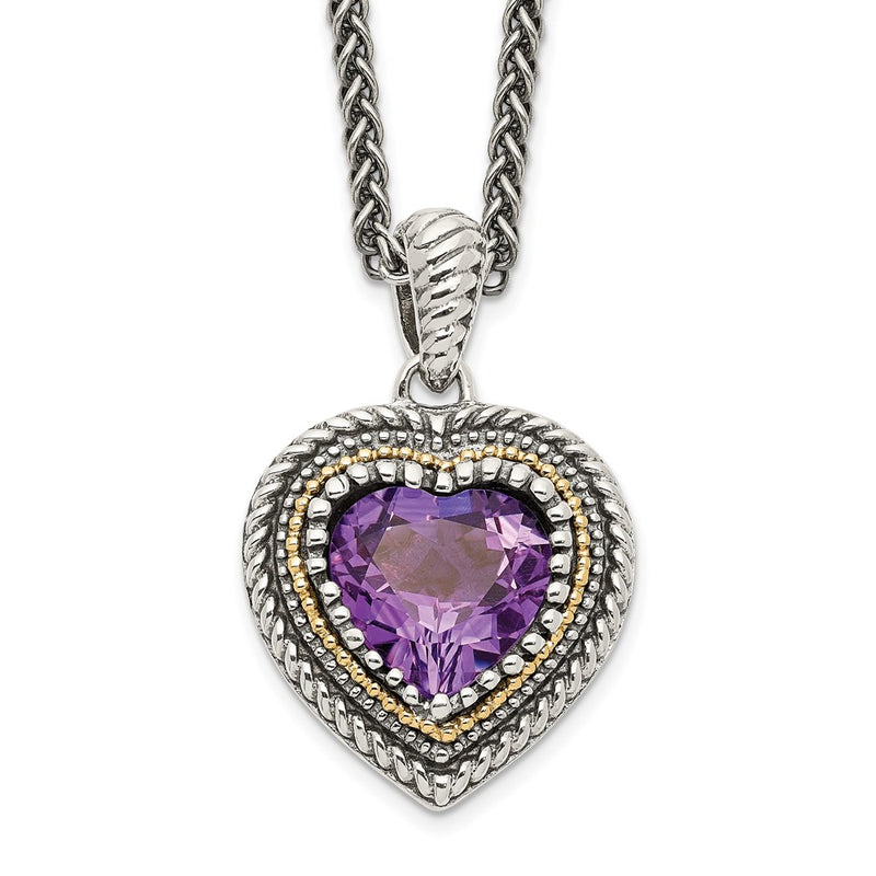 14K/Silver Two Tone Shey Couture Sterling Silver With 14K Accent 18 Inch Antiqued Amethyst Heart Necklace