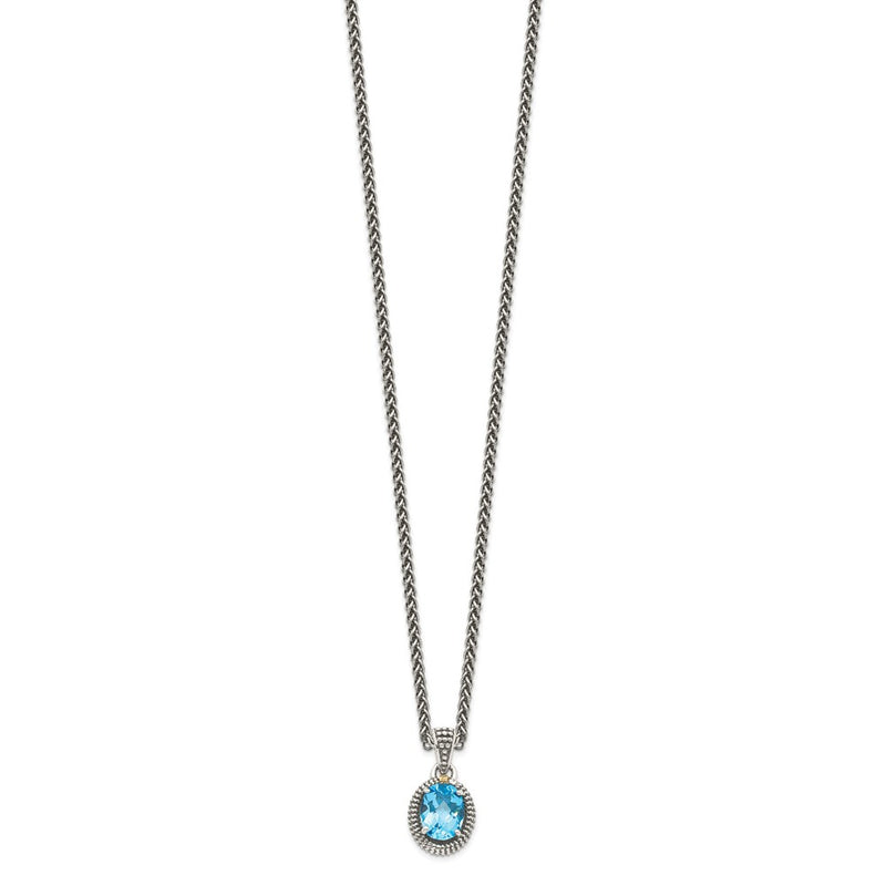 14K/Silver Two Tone Shey Couture Sterling Silver With 14K Accent 18 Inch Antiqued Oval Light Swiss Blue Topaz Necklace