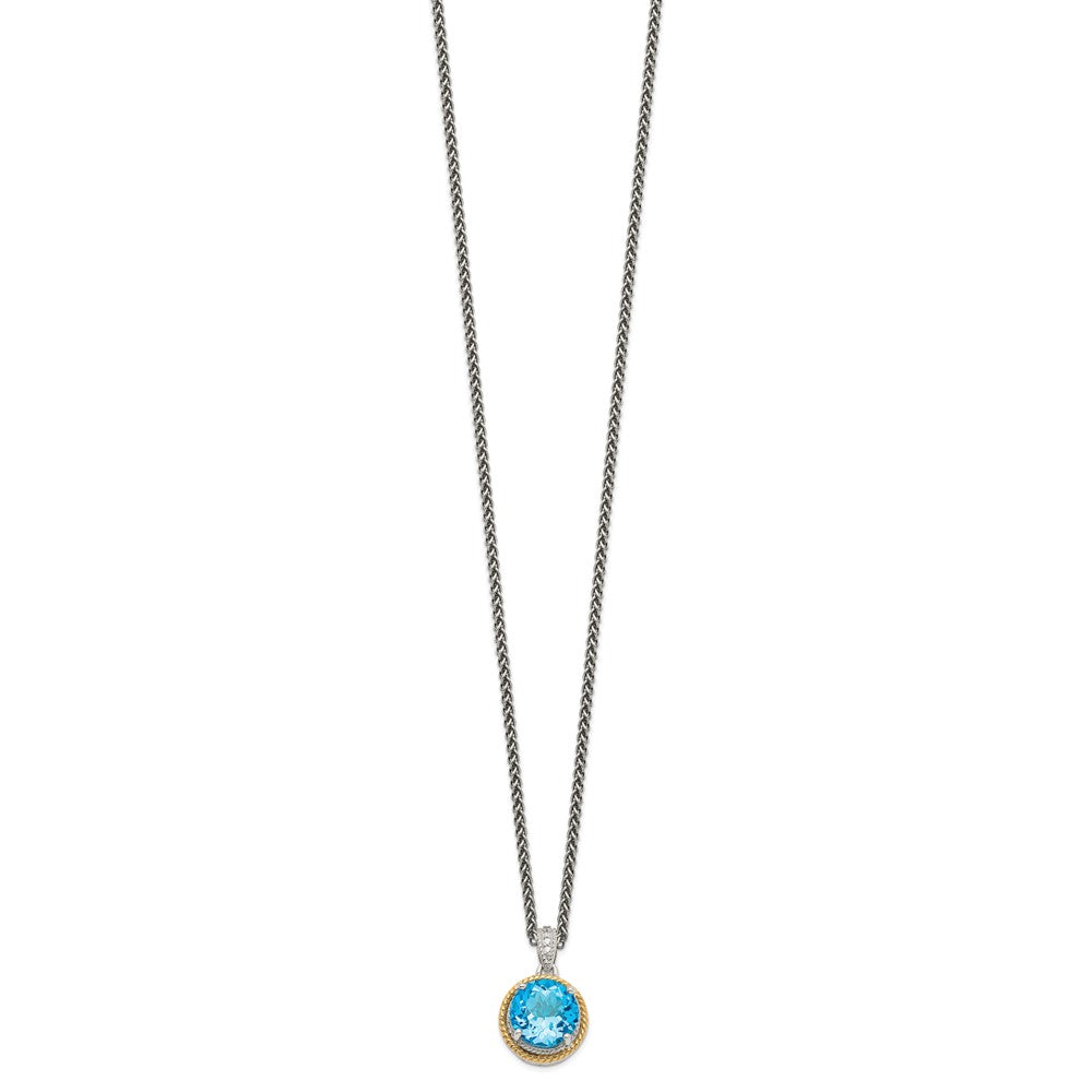 14K/Silver Two Tone Shey Couture Sterling Silver With 14K Accent 18 Inch Antiqued Round Blue Topaz Necklace