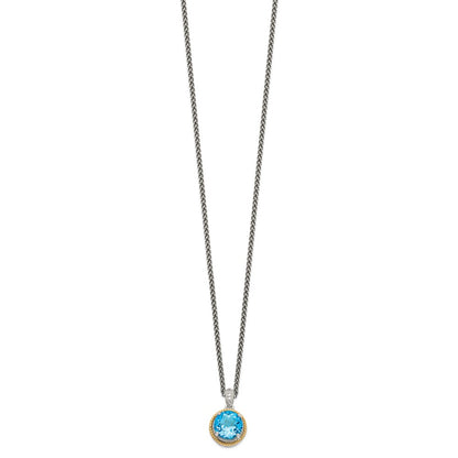 14K/Silver Two Tone Shey Couture Sterling Silver With 14K Accent 18 Inch Antiqued Round Blue Topaz Necklace