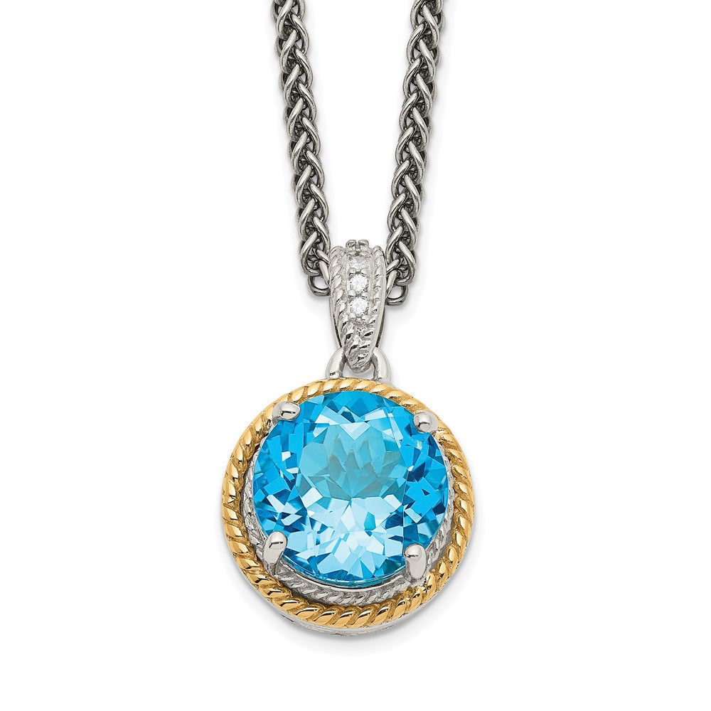 14K/Silver Two Tone Shey Couture Sterling Silver With 14K Accent 18 Inch Antiqued Round Blue Topaz Necklace