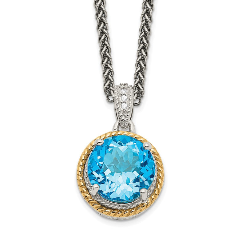 14K/Silver Two Tone Shey Couture Sterling Silver With 14K Accent 18 Inch Antiqued Round Blue Topaz Necklace