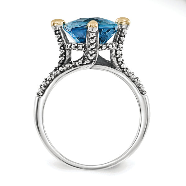 14K/Silver Two Tone Sterling Silver 14K Lt Swiss Blue Topaz Ring (Size 8 Only)
