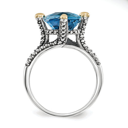 14K/Silver Two Tone Sterling Silver 14K Lt Swiss Blue Topaz Ring (Size 8 Only)