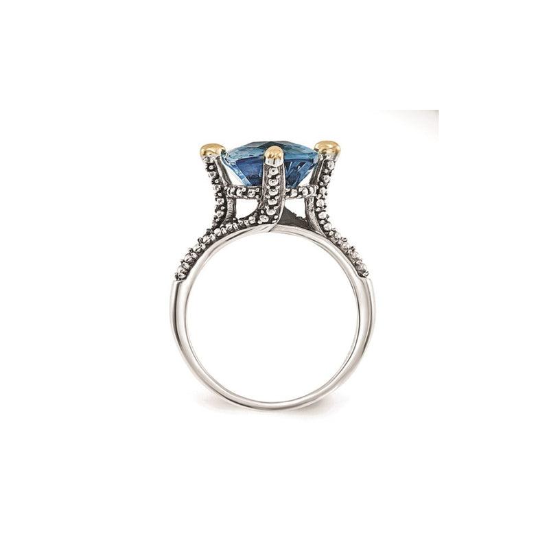 14K/Silver Two Tone Sterling Silver 14K Lt Swiss Blue Topaz Ring (Size 8 Only)