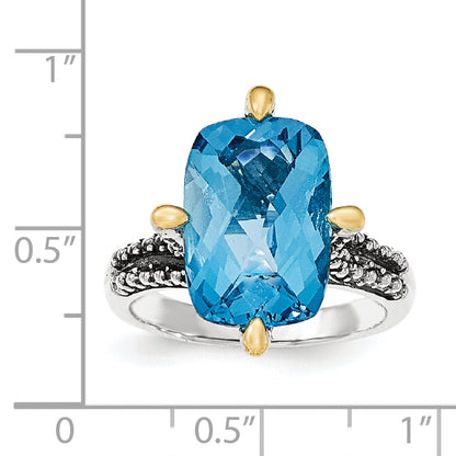 14K/Silver Two Tone Sterling Silver 14K Lt Swiss Blue Topaz Ring (Size 8 Only)