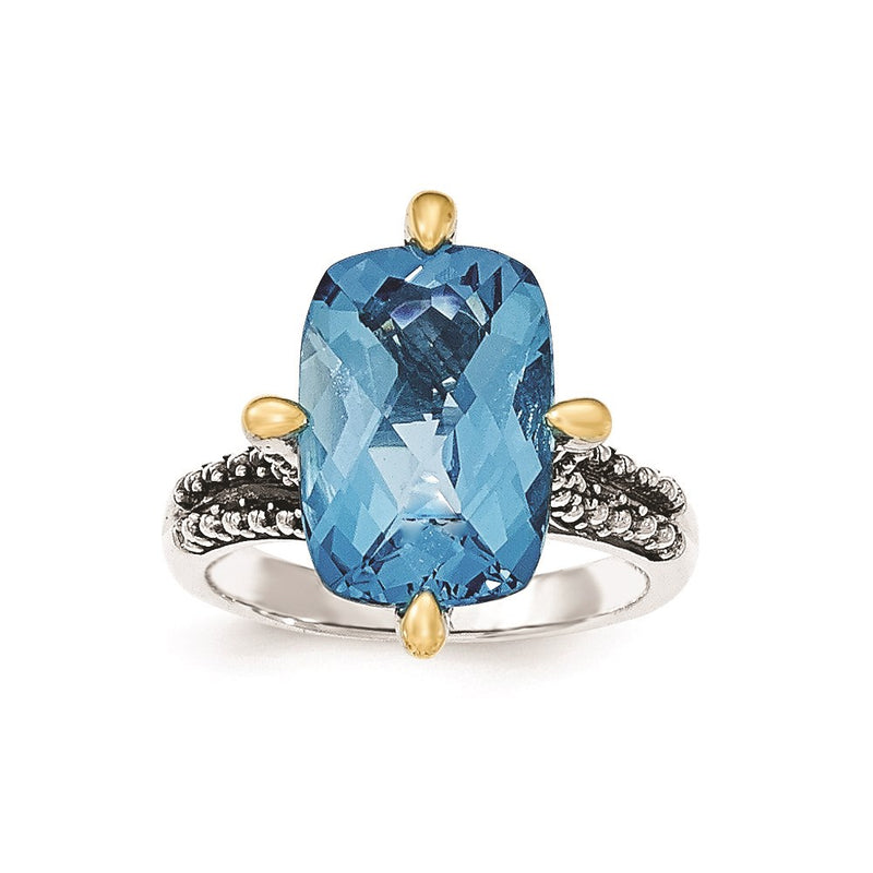 14K/Silver Two Tone Sterling Silver 14K Lt Swiss Blue Topaz Ring (Size 8 Only)