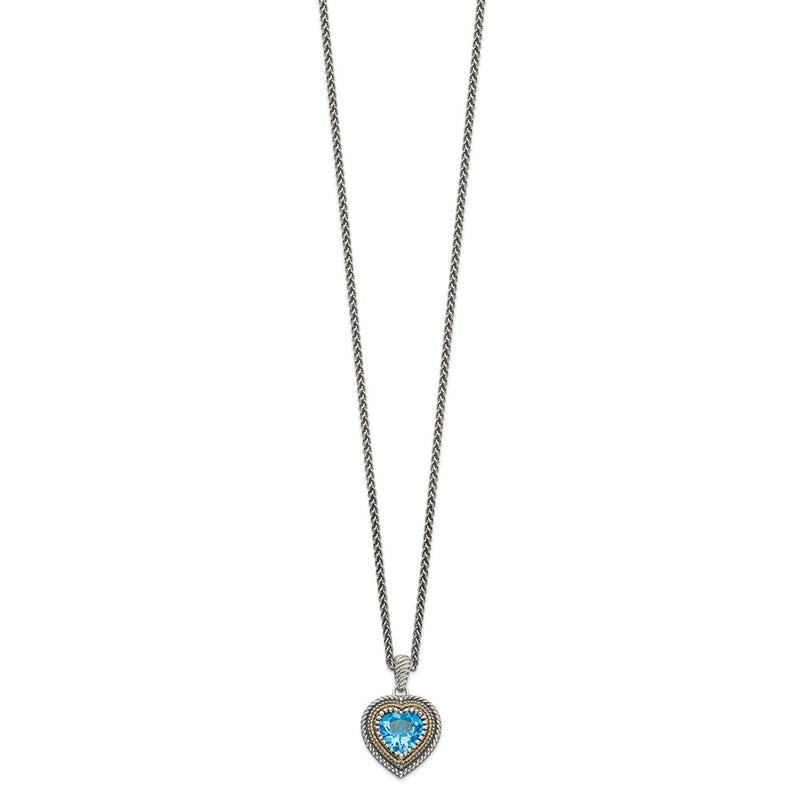 14K/Silver Two Tone Shey Couture Sterling Silver With 14K Accent 18 Inch Antiqued Light Swiss Blue Topaz Heart Necklace