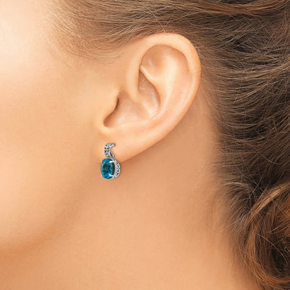 14K/Silver Two Tone Shey Couture Sterling Silver With 14K Accent Antiqued Oval London Blue Topaz Post Dangle Earrings