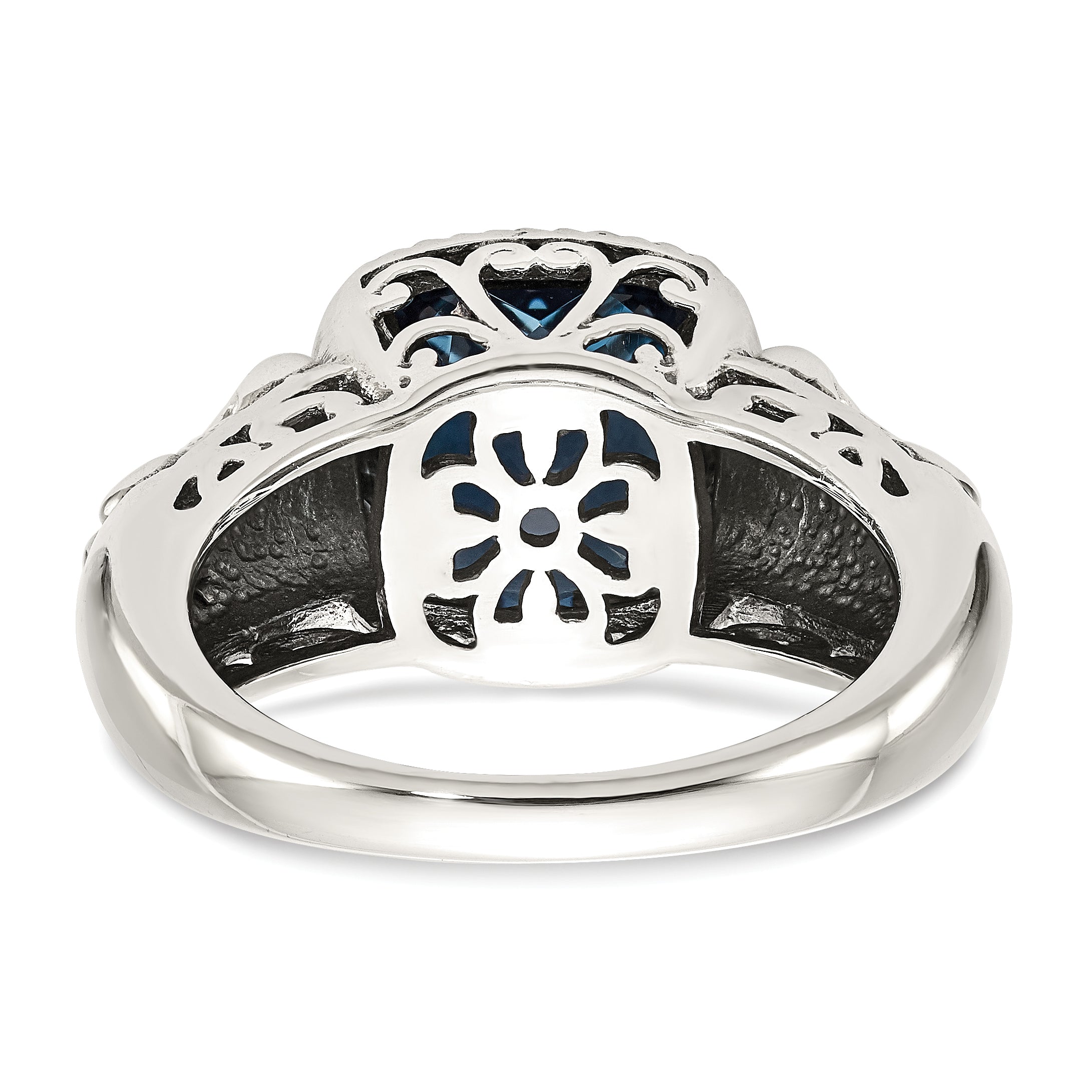 14K/Silver Two Tone Shey Couture Sterling Silver With 14K Accent Antiqued Checkerboard Cushion London Blue Topaz Ring