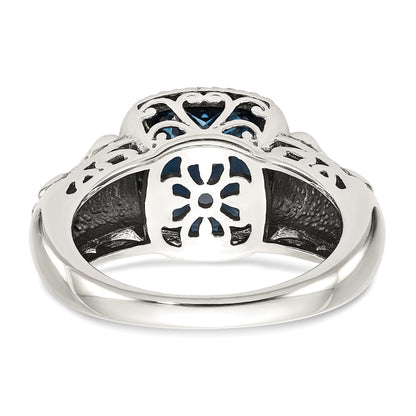 14K/Silver Two Tone Shey Couture Sterling Silver With 14K Accent Antiqued Checkerboard Cushion London Blue Topaz Ring