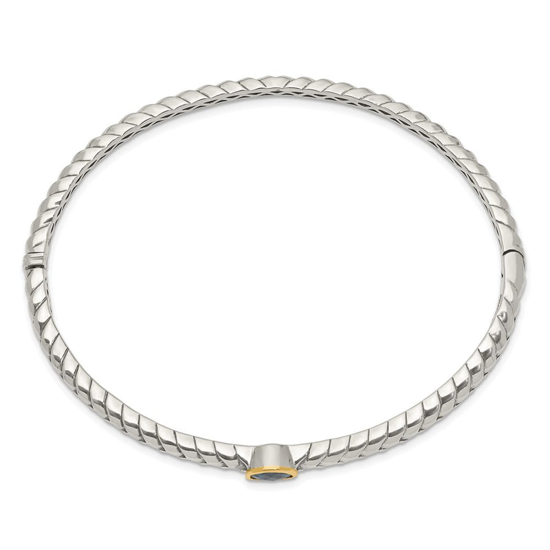14K/Silver Two Tone Shey Couture Sterling Silver With 14K Accent London Blue Topaz Hinged Bangle
