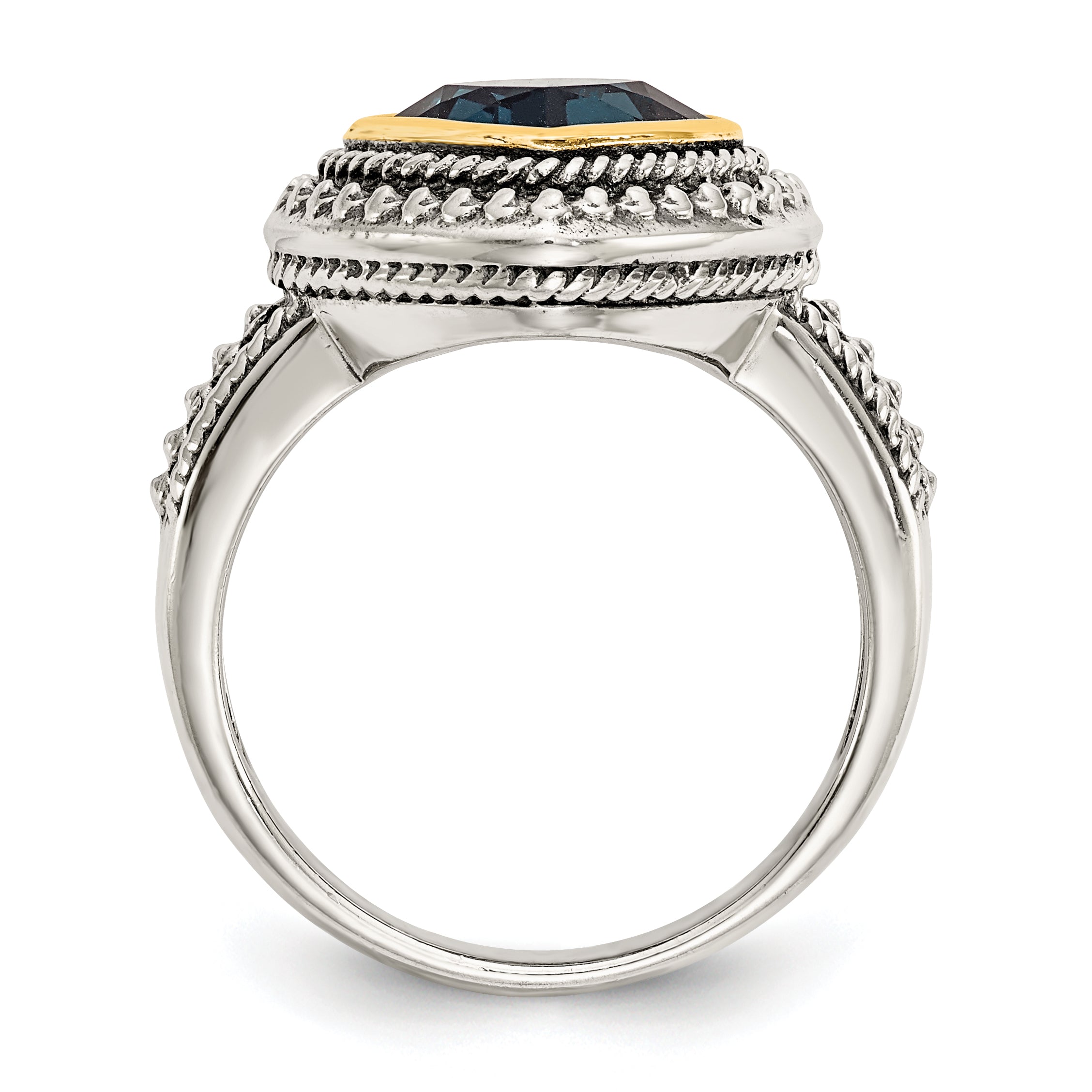 14K/Silver Two Tone Shey Couture Sterling Silver With 14K Accent Antiqued London Blue Topaz Ring (Size 8 Only)