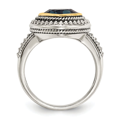 14K/Silver Two Tone Shey Couture Sterling Silver With 14K Accent Antiqued London Blue Topaz Ring (Size 8 Only)