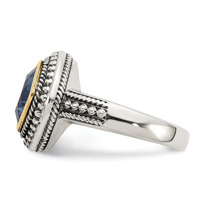 14K/Silver Two Tone Shey Couture Sterling Silver With 14K Accent Antiqued London Blue Topaz Ring (Size 8 Only)