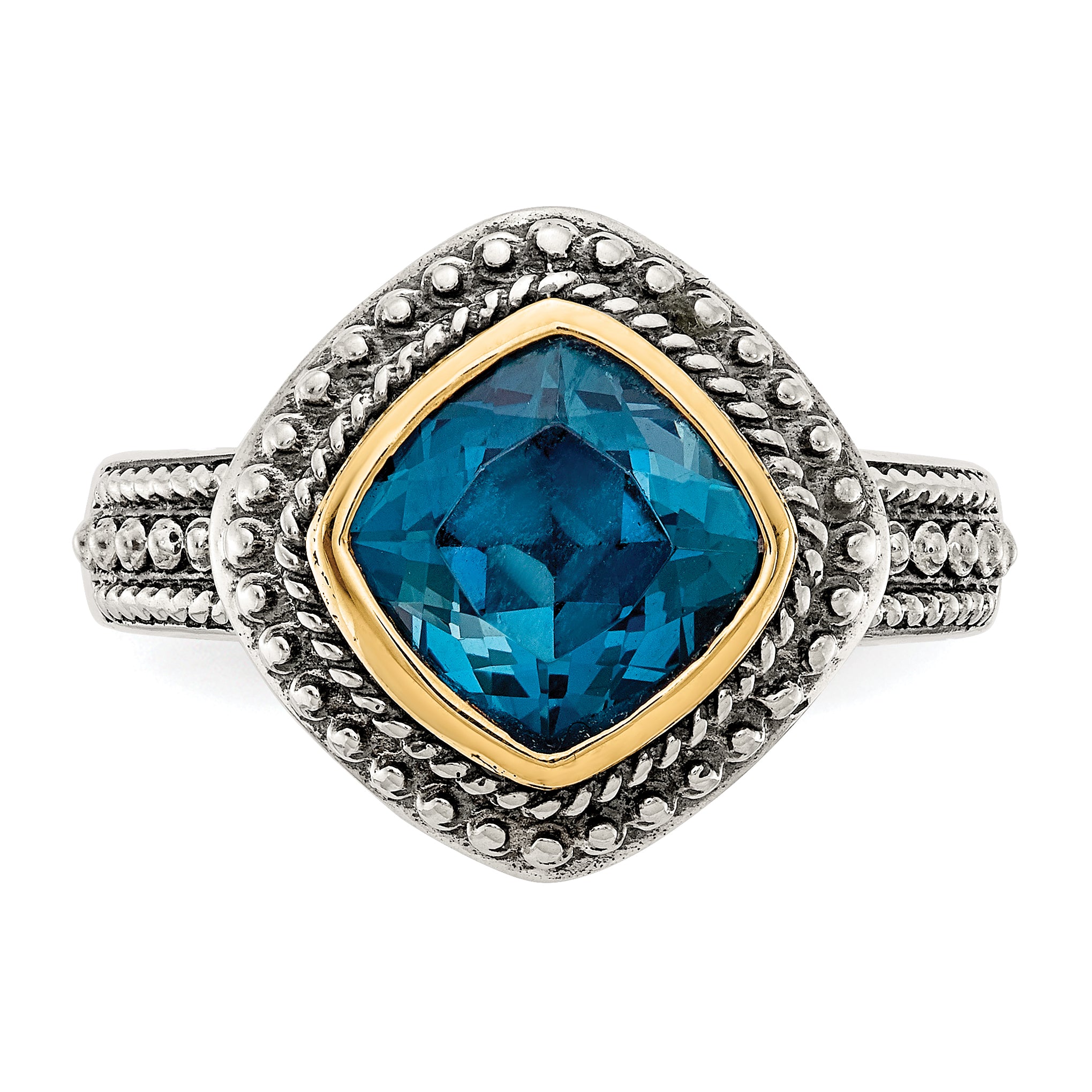14K/Silver Two Tone Shey Couture Sterling Silver With 14K Accent Antiqued London Blue Topaz Ring (Size 8 Only)
