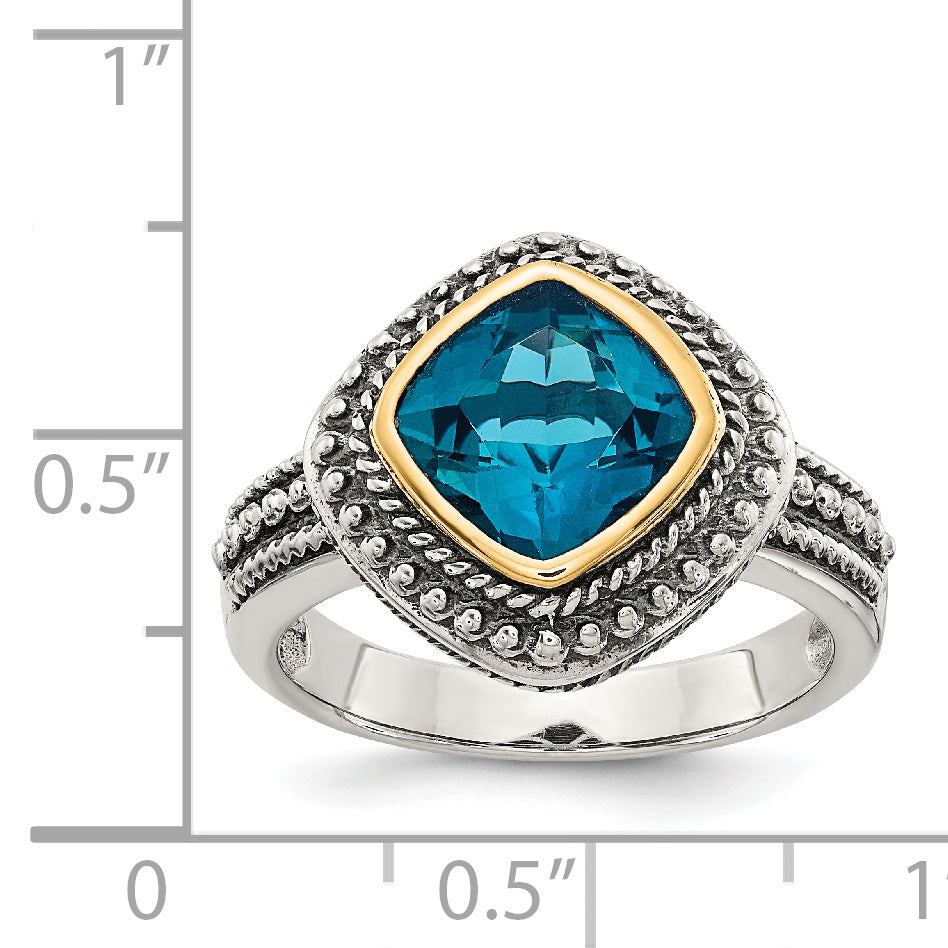14K/Silver Two Tone Shey Couture Sterling Silver With 14K Accent Antiqued London Blue Topaz Ring (Size 8 Only)