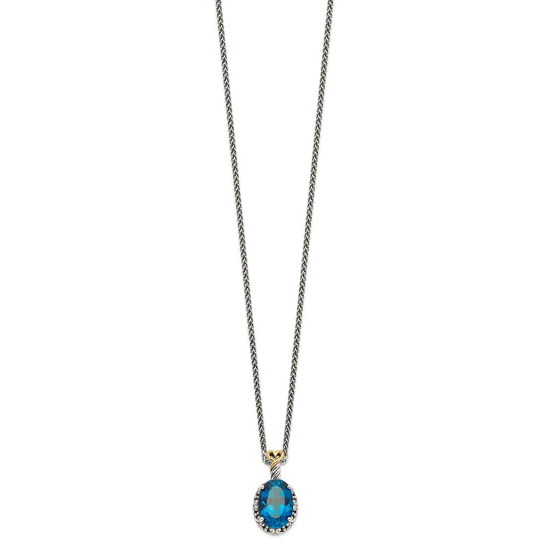 14K/Silver Two Tone Shey Couture Sterling Silver With 14K Accent 18 Inch Antiqued Oval London Blue Topaz Necklace