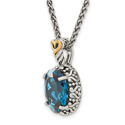 14K/Silver Two Tone Shey Couture Sterling Silver With 14K Accent 18 Inch Antiqued Oval London Blue Topaz Necklace
