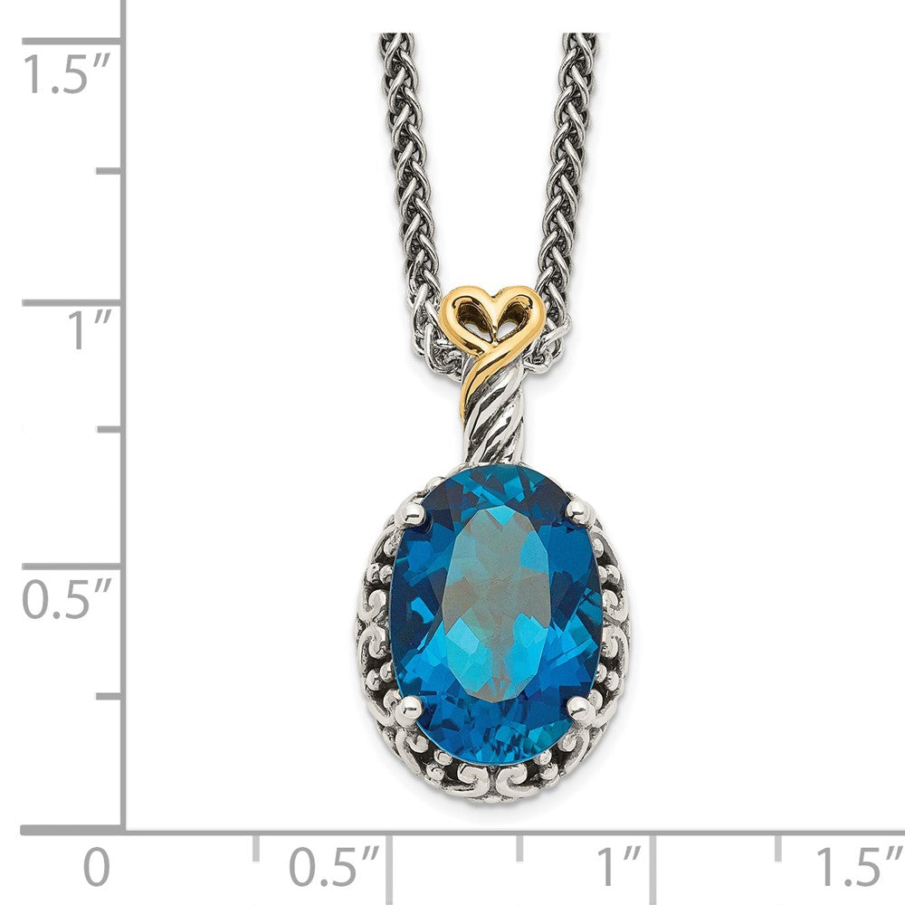 14K/Silver Two Tone Shey Couture Sterling Silver With 14K Accent 18 Inch Antiqued Oval London Blue Topaz Necklace
