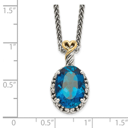 14K/Silver Two Tone Shey Couture Sterling Silver With 14K Accent 18 Inch Antiqued Oval London Blue Topaz Necklace
