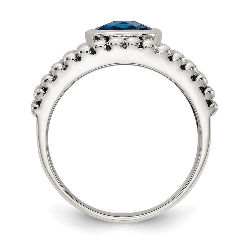 14K/Silver Two Tone Shey Couture Sterling Silver With 14K Accent Antiqued Checkerboard Cushion London Blue Topaz Ring