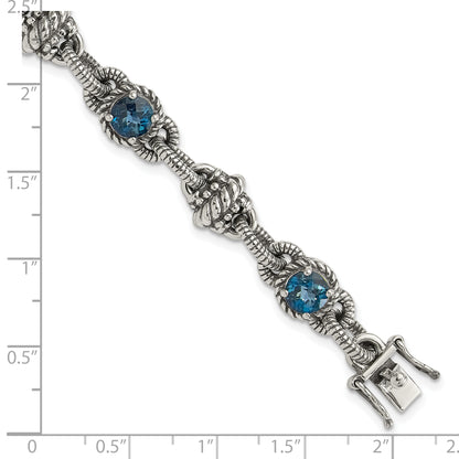 Sterling Silver Shey Couture 7.75 Inch Antiqued Round London Blue Topaz Bracelet