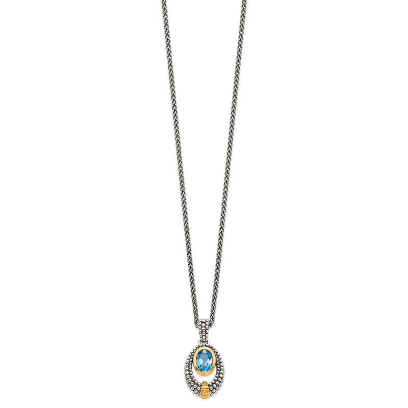 Sterling Silver Shey Couture Gold Tone Flash Plated Antiqued Oval London Blue Topaz 18 Inch Necklace