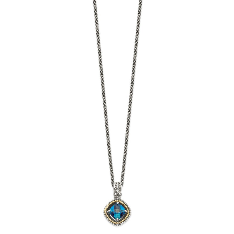 14K/Silver Two Tone Shey Couture Sterling Silver With 14K Accent 18 Inch Antiqued Cushionlondon Blue Topaz Necklace